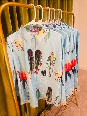 Light Blue Illustrated Button-Up Shirt